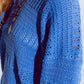 Crochet Knitted Jumper In V-neck With Polo Collar in Blue