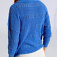 Crochet Knitted Jumper In V-neck With Polo Collar in Blue