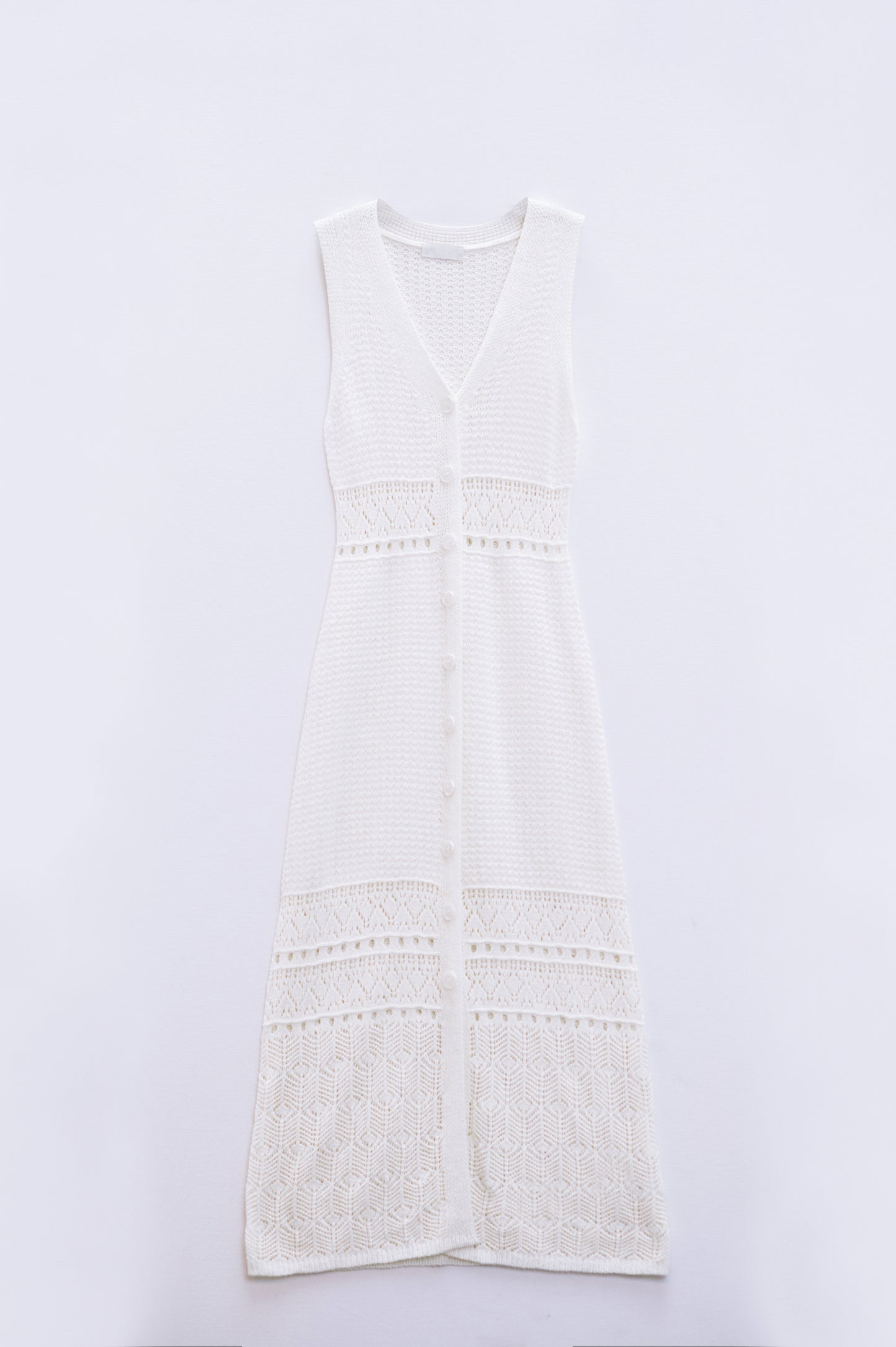 Crochet Maxi Vest With button closure in White