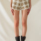 Q2 Crochet Shorts With Circle Pattern in Beige