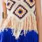 Q2 Crochet Top With Fringe Ends In Cream