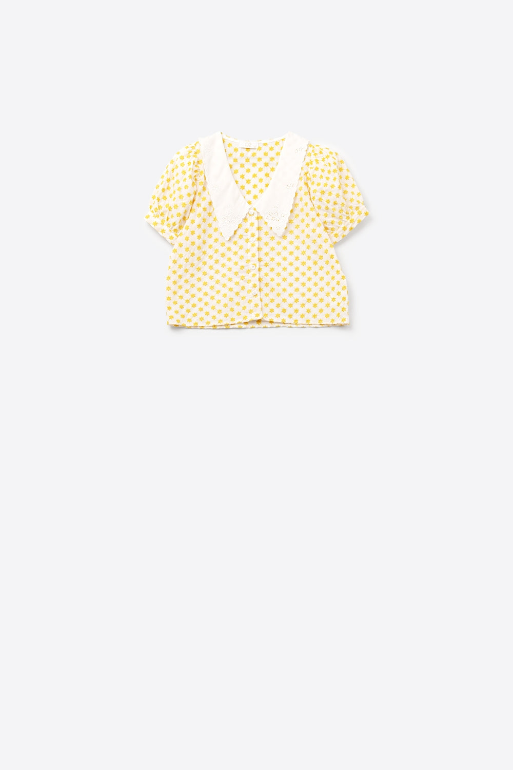 Q2 crop blouse with a baby collar and embroidered flowers