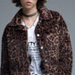 Q2 Cropped button-up faux fuzzy jacket in bold leopard print