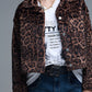 Cropped button-up faux fuzzy jacket in bold leopard print