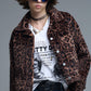 Cropped button-up faux fuzzy jacket in bold leopard print