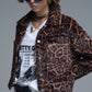 Cropped button-up faux fuzzy jacket in bold leopard print