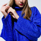 Cropped Chunky Knit Sweater With Turtle Neck in Blue
