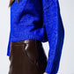 Cropped Chunky Knit Sweater With Turtle Neck in Blue