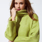 Q2 Cropped Chunky Knit Sweater With Turtle Neck in Green