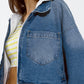 Cropped Denim Jacket with zipper closure and hand painted print at the  back