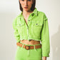 Q2 Cropped denim trucker jacket in acid green