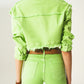 Cropped denim trucker jacket in acid green