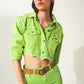 Cropped denim trucker jacket in acid green