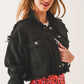 Q2 Cropped denim trucker jacket in black