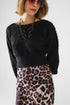 Q2 cropped fluffy sweater in black fitted at the waist