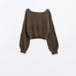 Q2 cropped fluffy sweater in brown fitted at the waist