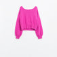 Q2 cropped fluffy sweater in fuchsia fitted at the waist