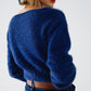 cropped fluffy sweater in navy blue fitted at the waist