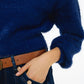 cropped fluffy sweater in navy blue fitted at the waist