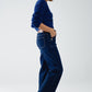 cropped fluffy sweater in navy blue fitted at the waist