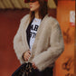 Q2 Cropped Jacket in beige in fine fur