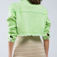 Cropped Jacket With Chest Pockets and Flower Details in Green