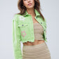 Cropped Jacket With Chest Pockets and Flower Details in Green