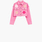 Cropped Jacket With Chest Pockets and Flower Details in Pink