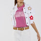 Q2 Cropped Jacket With Chest Pockets and Flower Details in White