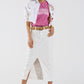 Cropped Jacket With Chest Pockets and Flower Details in White