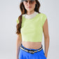 Q2 Cropped Knitted Short Sleeves T-shirt in Green