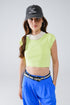 Q2 Cropped Knitted Short Sleeves T-shirt in Green