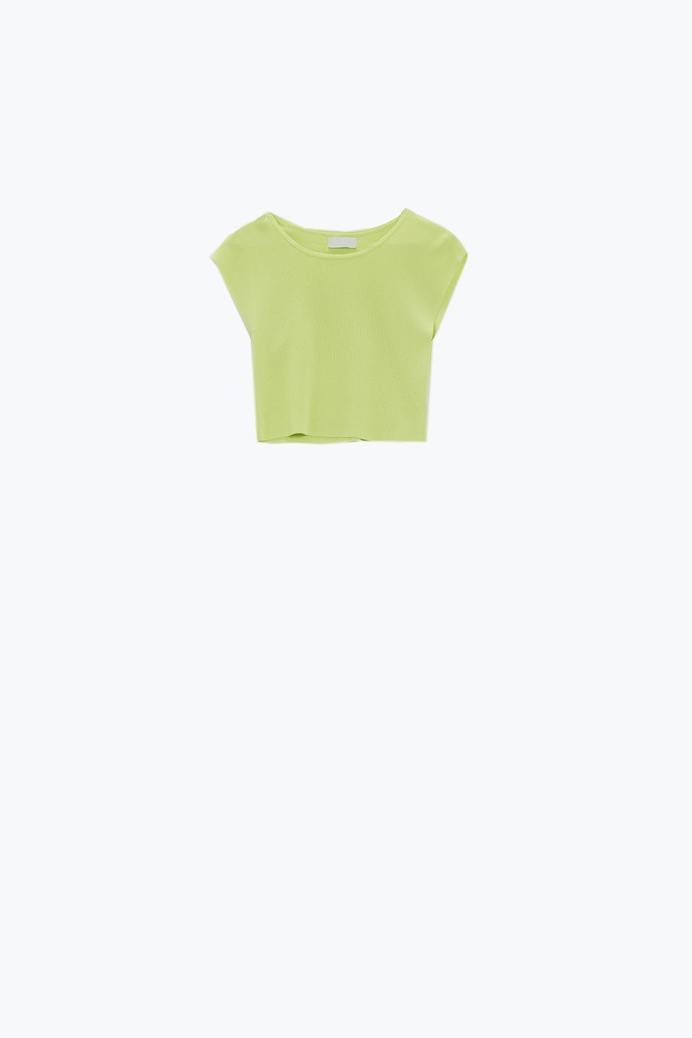 Cropped Knitted Short Sleeves T-shirt in Green