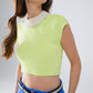 Cropped Knitted Short Sleeves T-shirt in Green