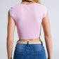 Cropped Knitted Short Sleeves T-shirt in Pink