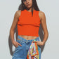 Q2 Cropped Knitted Tank Top in Orange