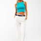 Cropped Knitted Tank Top in Turquoise