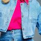 cropped relaxed denim jacket with chest welt pockets in light wash