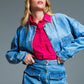 cropped relaxed denim jacket with chest welt pockets in light wash