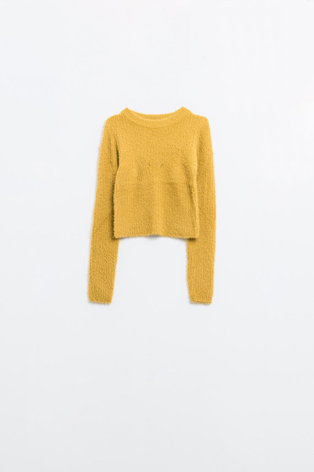 Q2 Cropped Sweater With Stitching Detail in yellow