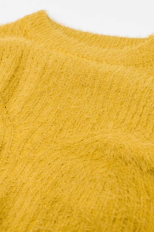 Cropped Sweater With Stitching Detail in yellow