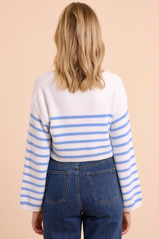 Cropped sweater with stripes and boat neck
