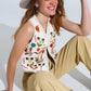 Q2 Cropped Vest With Embroidered Nature Design in White