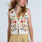 Cropped Vest With Embroidered Nature Design in White