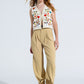 Cropped Vest With Embroidered Nature Design in White