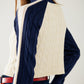 cropped white and navy sweater with neck zipper