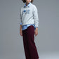 Cropped wide leg jeans in burgundy