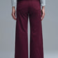 Cropped wide leg jeans in burgundy