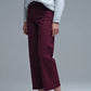 Cropped wide leg jeans in burgundy