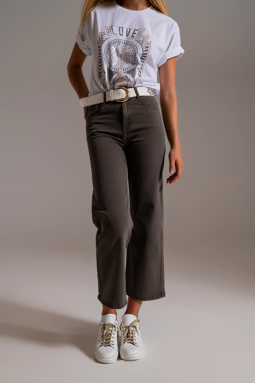 Cropped wide leg jeans in grey